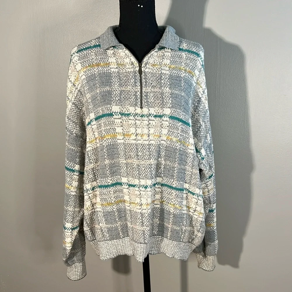 CONTE di MILANO Vintage Multicolor Quarter Zip Sweater - Picture 1 of 4